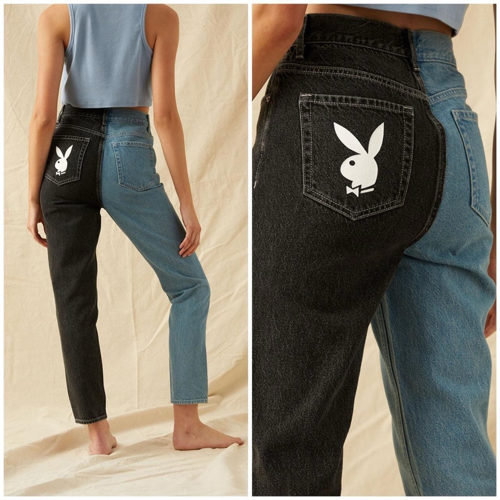 PacSun x Playboy Two Tone Blue Black Denim High Waist Jeans Size 26 Retro